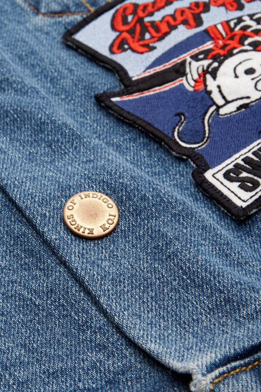 KIDS JACKET | BIO STRETCH BLUE BADGE ALLOVER - Kings Of Indigo