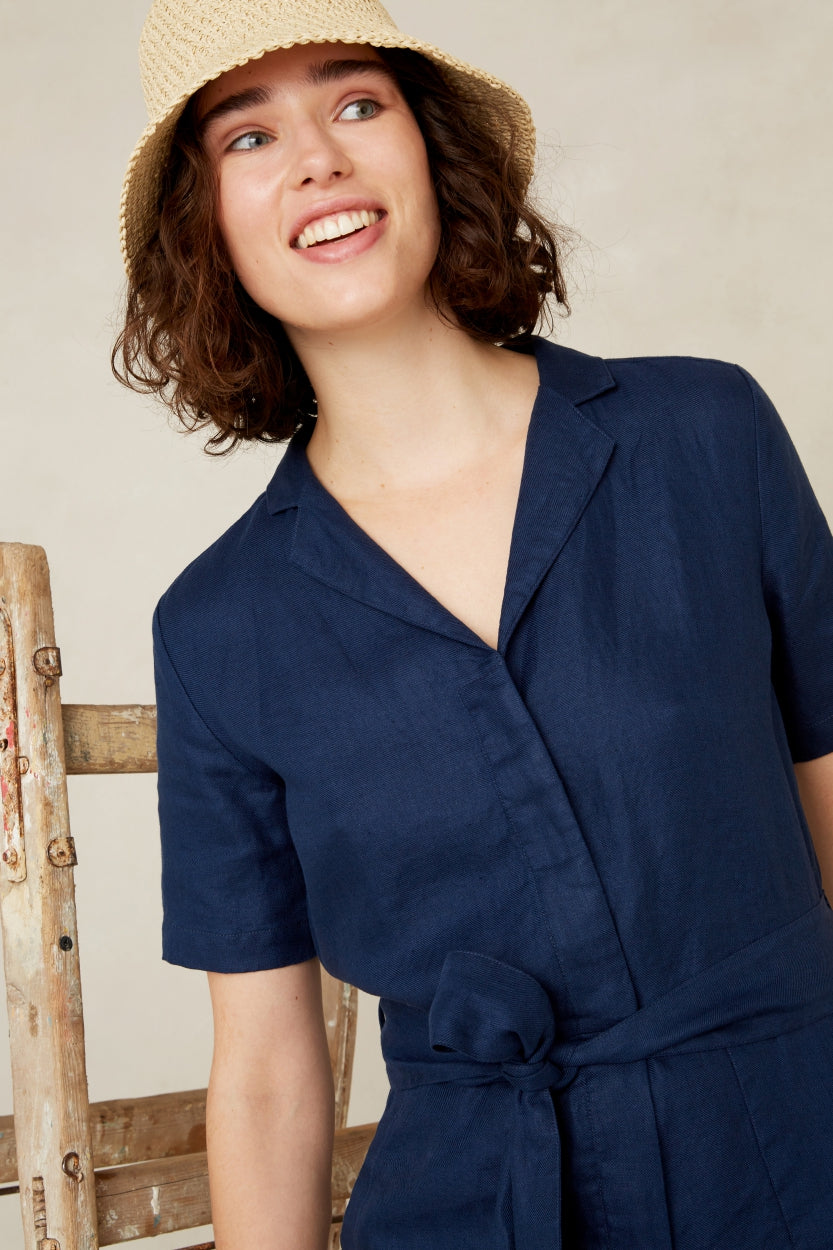 JANELLE PLAYSUIT | WORKER BLUE LINEN - Kings Of Indigo
