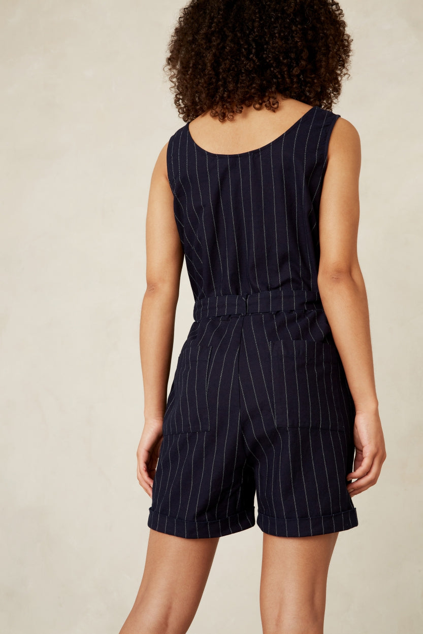 LOUISE PLAYSUIT | INDIGO STRIPE HEMP